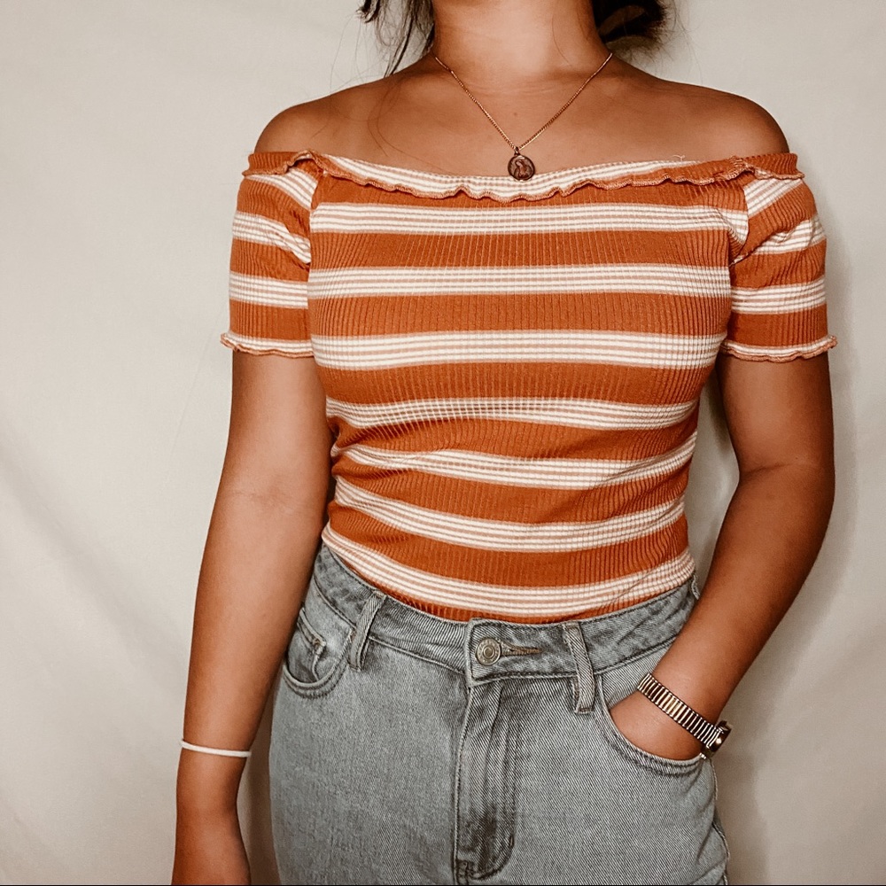 Striped Off-the-shoulder Orange Aeropostale Shirt